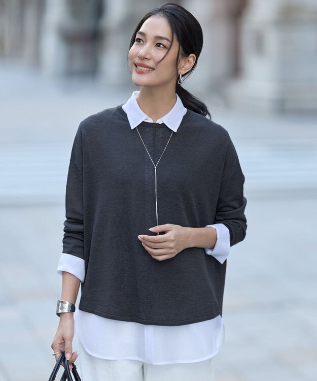 ICB リネンレーヨンハイゲージ プルオーバーニット チャコール