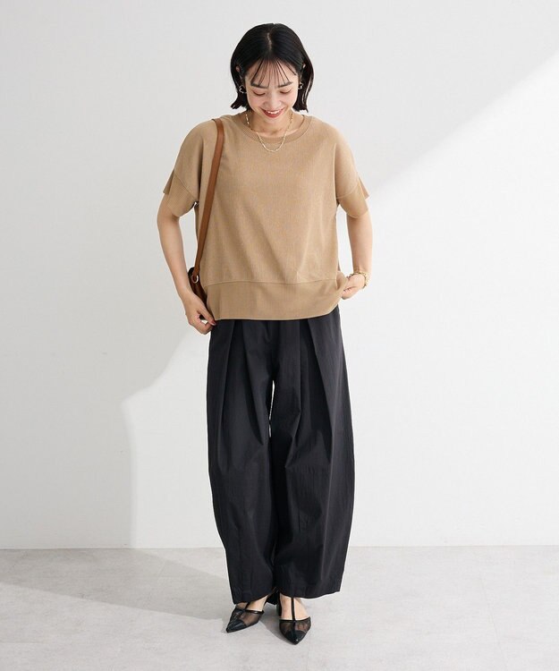 Green Parks シアーリブ切替楊柳プルオーバー Beige
