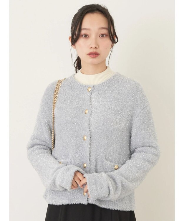 earth music&ecology キラキラシャギーカーディガン Light Gray