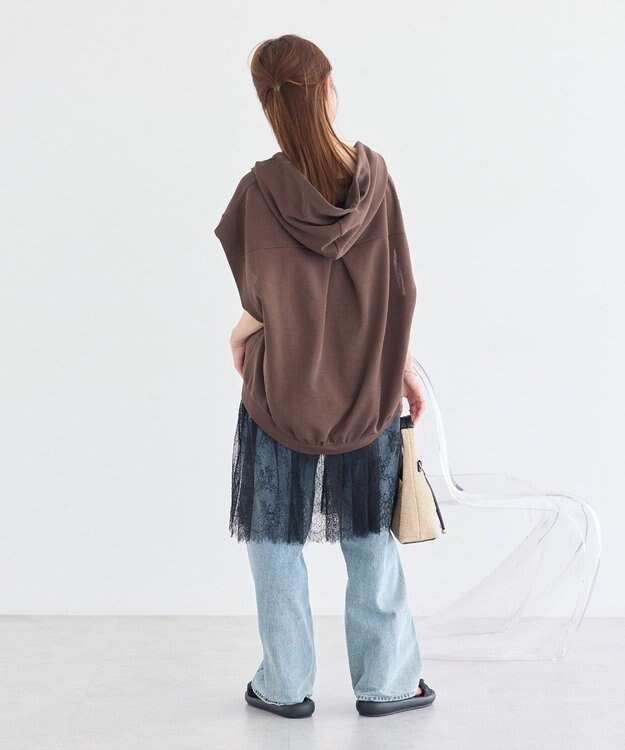 earth music&ecology チュールヘムキャミソール Dark Gray Mixture