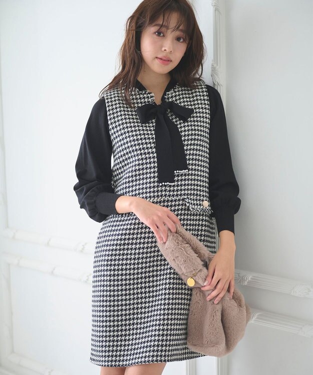 Feroux 【洗える】キーネックミディ ジャンスカ ホワイト系2