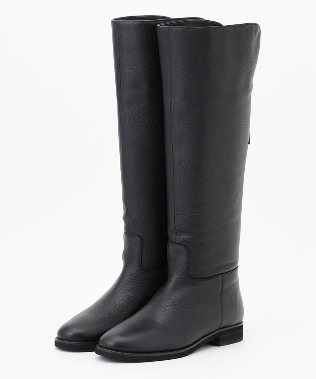 組曲 ワイドシャフト レザーロングブーツ ブラック系