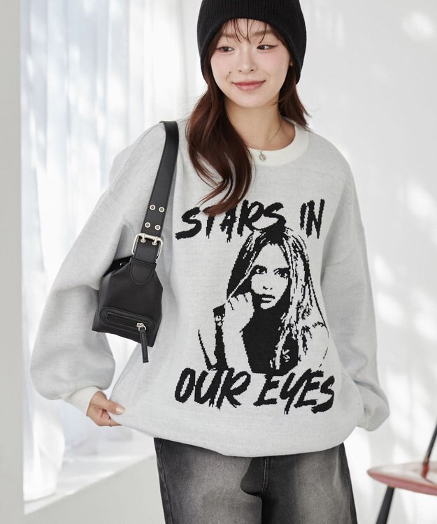 WEGO グラフィックBIGニットプルオーバー ホワイト