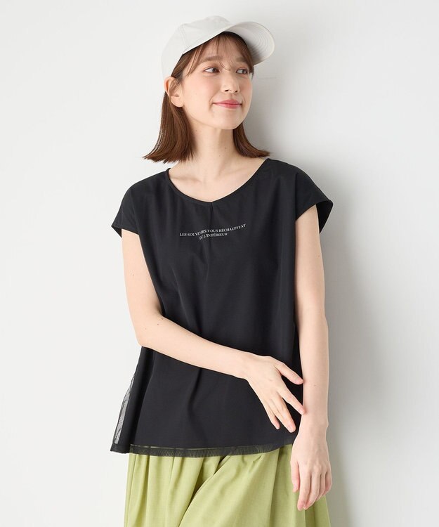 ANY チュールデザインフレンチスリーブTシャツ ブラック