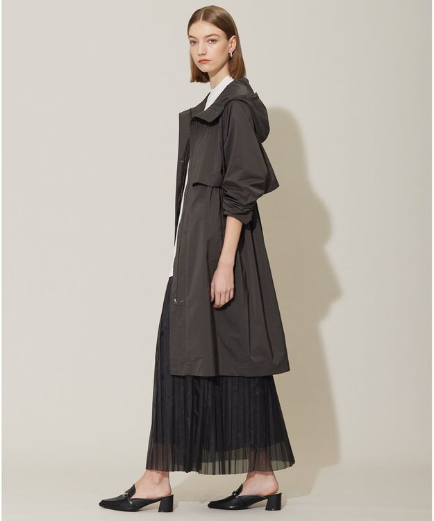 ICB 【撥水加工】 メモリーストレッチタフタ フーデットコート チャコール系