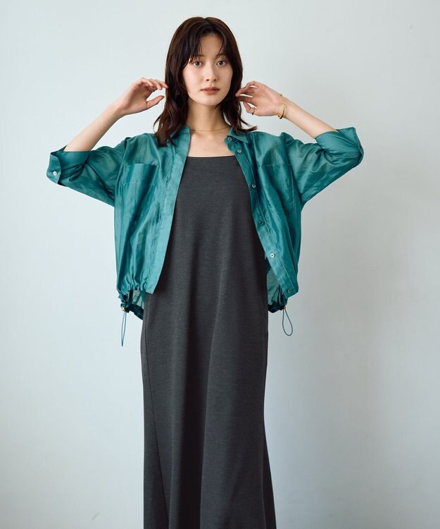 YECCA VECCA 【2点SET】シアーシャツ×Aラインキャミワンピース Blue Green