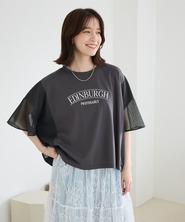 Green Parks 袖メッシュドッキングロゴプルオーバー Charcoal Gray