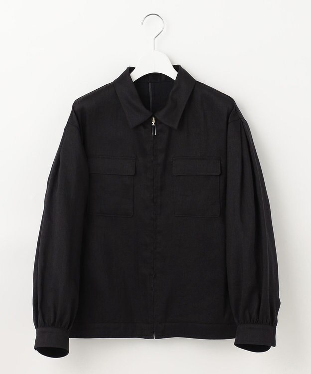自由区 【XSサイズ～/洗える】ブライトリネンファイユ ジップアップブルゾン ブラック系