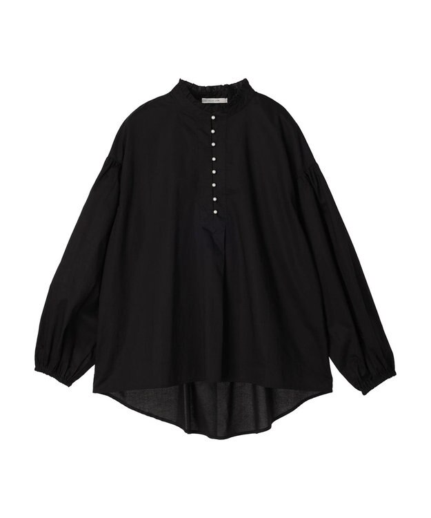 CRAFT STANDARD BOUTIQUE パールボタンピコフリルブラウス Black