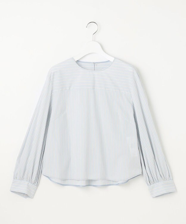 自由区 S 【洗える】SOMELOSクロップド丈 ブラウス サックスストライプ