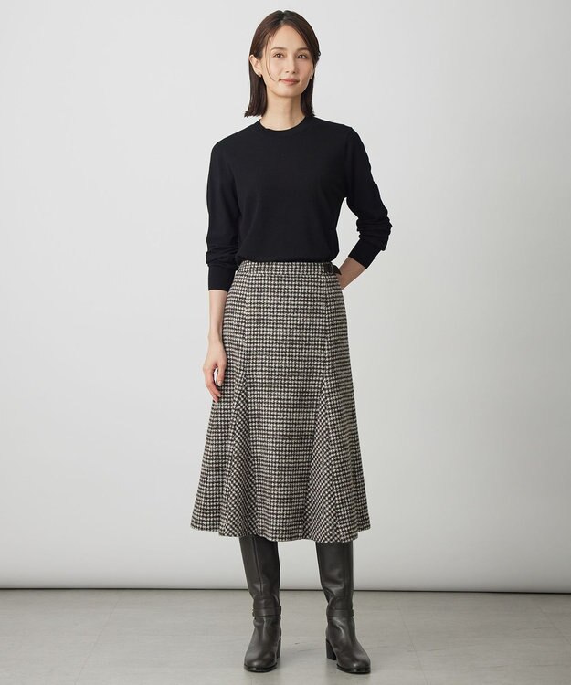 J.PRESS LADIES ウールシルク ハウンドトゥース フレア スカート ブラウン系