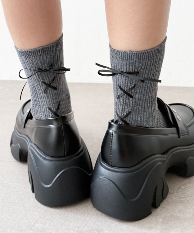 WEGO レースアップバックリボンソックス ダークグレー