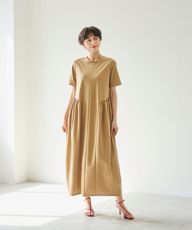 #Newans 【洗える】コクーンシルエットロングワンピース ベージュ