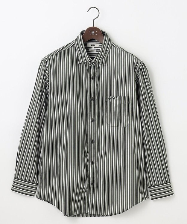 JOSEPH ABBOUD 【キングサイズ・オーガニックコットン・柔らかな肌触り】カラーストライプ シャツ カーキ系1