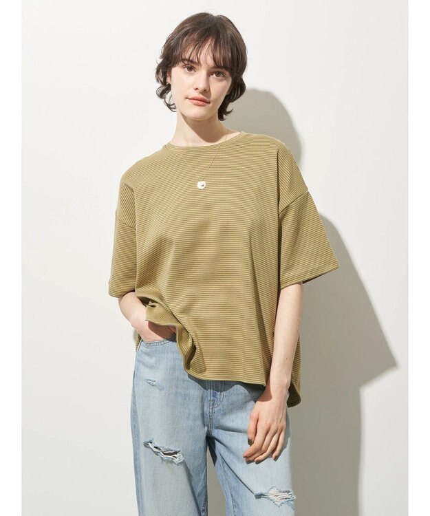 AMERICAN HOLIC 接触冷感裾ラウンドカットプルオーバー Border Yellow