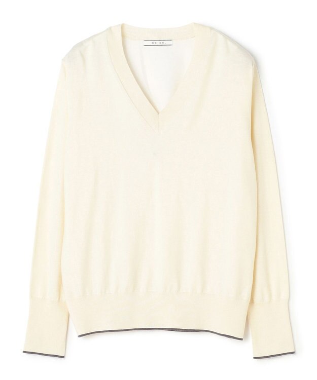 BEIGE， CHLOR / ウールシルクツイルドッキングVネックニット Ecru