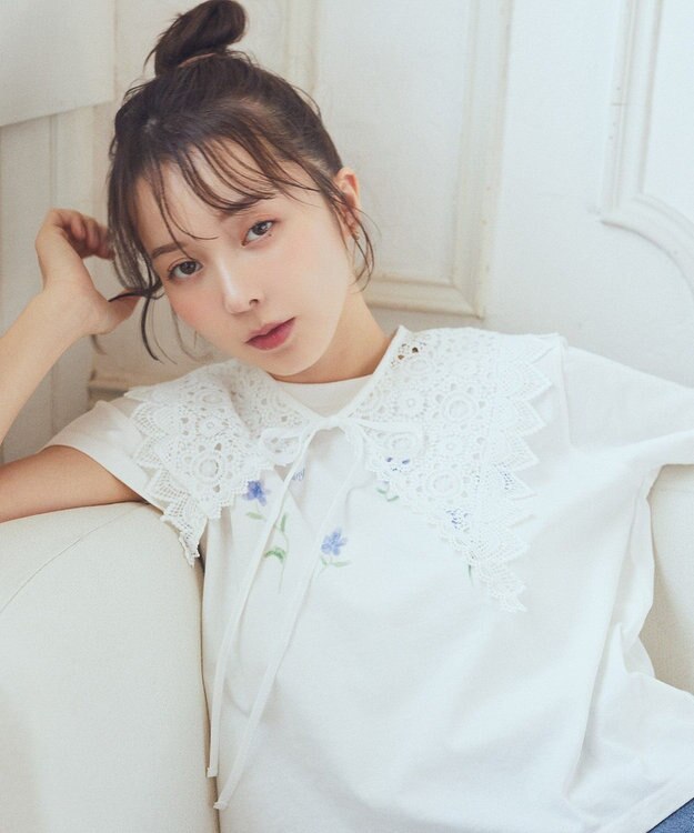 earth music&ecology ケミカルレース付け襟 Ivory