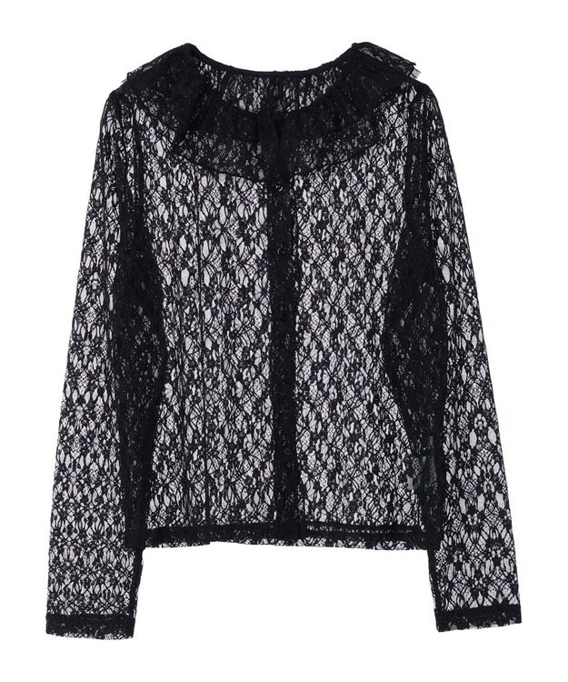 earth music&ecology ポコポコレースブラウス Black