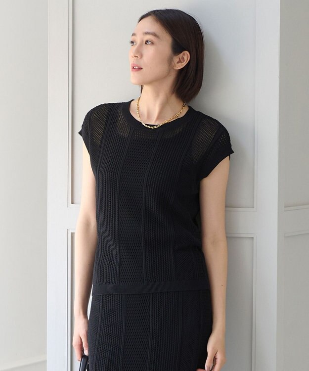 自由区 【洗える・XSサイズあり】シアーコイル ニット ネイビー系