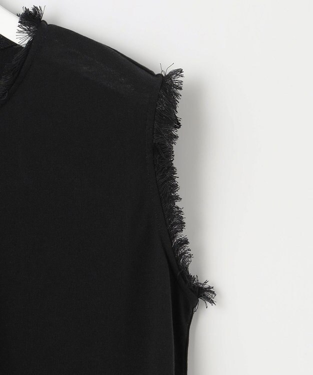 自由区 【カタログ掲載・洗える】フリンジディテールノースリーブ カットソー ブラック