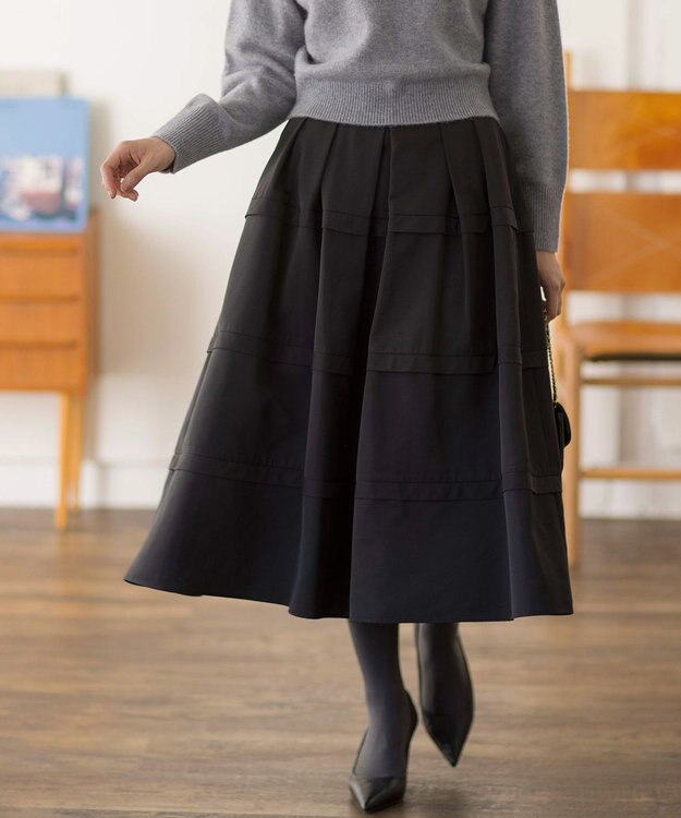 組曲 フリルタフタ フレアスカート ブラック系