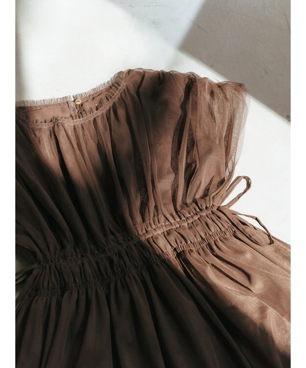 YECCA VECCA チュールギャザーブラウス Brown