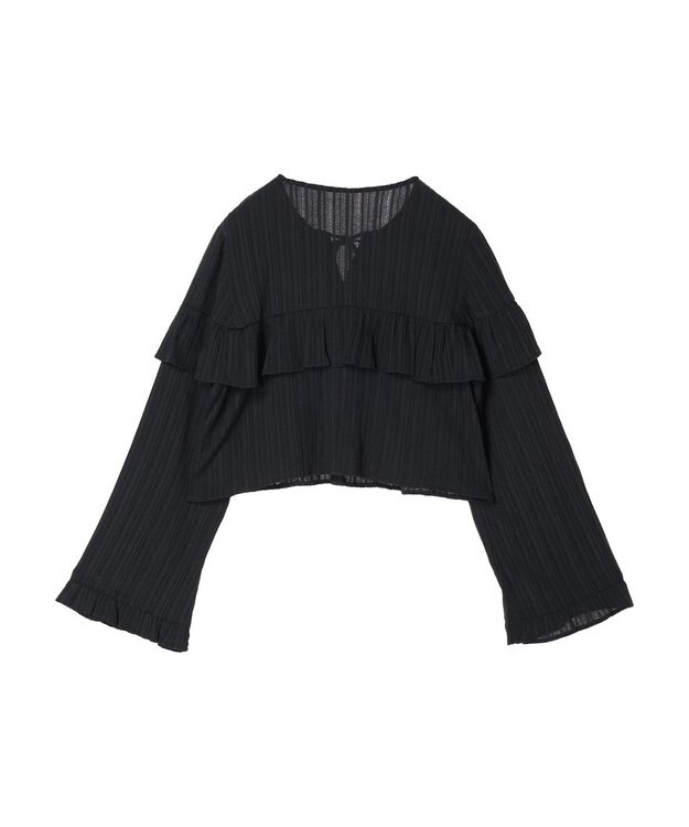 earth music&ecology フリル切替えショートブラウス Black