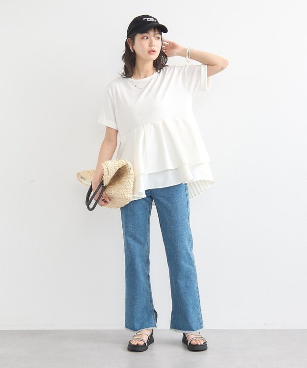 earth music&ecology 異素材バックプリーツチュニック Ivory