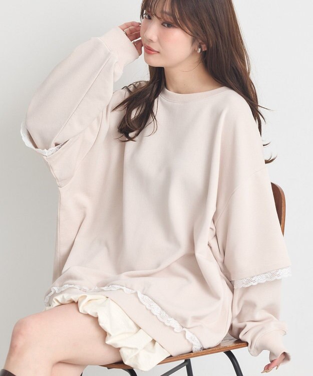 earth music&ecology レーススウェットプルオーバー Ecru