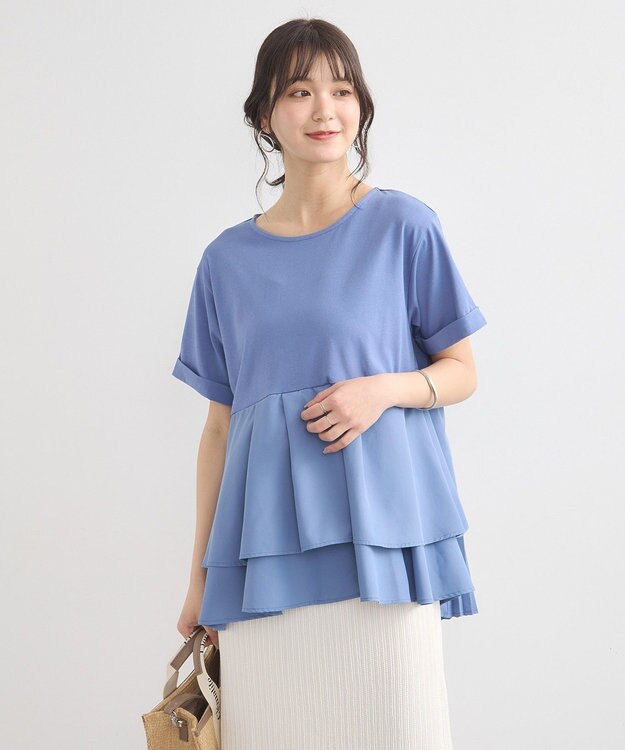 earth music&ecology 異素材バックプリーツチュニック Blue