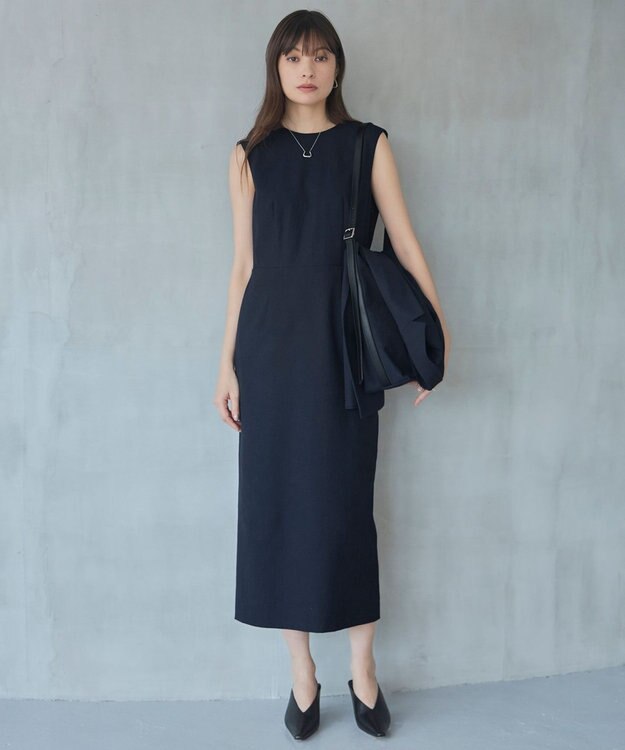 ICB L 【接触冷感・UVケア・撥水・洗える】 LooseWeave ノースリーブワンピース ネイビー系
