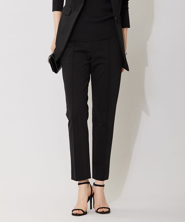 ICB L 【セットアップ対応・洗える】コットンコンプレッシャー テーパードパンツ ブラック系