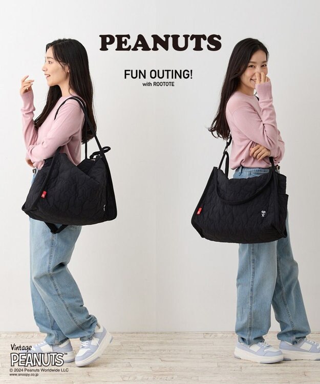 ROOTOTE 8404【スヌーピー】IP.グランデ.キルト.ピーナッツ-9Q 01：ブラック