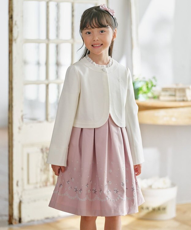 組曲 KIDS 【110-140㎝】 フラワーアーチワンピース＆ボレロジャケットセット ピンク