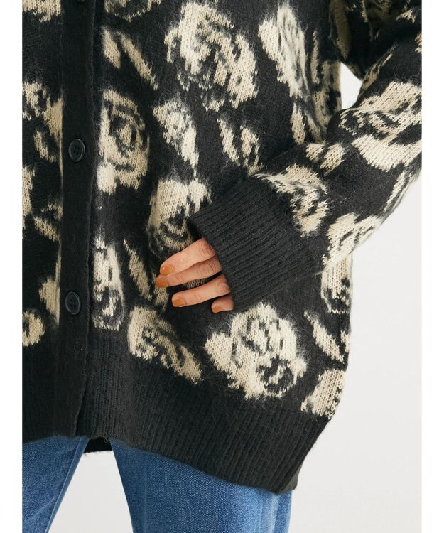 Green Parks ・ＳＵＧＡＲ　ＳＰＯＯＮ　フラワーシャギーカーディガン Black