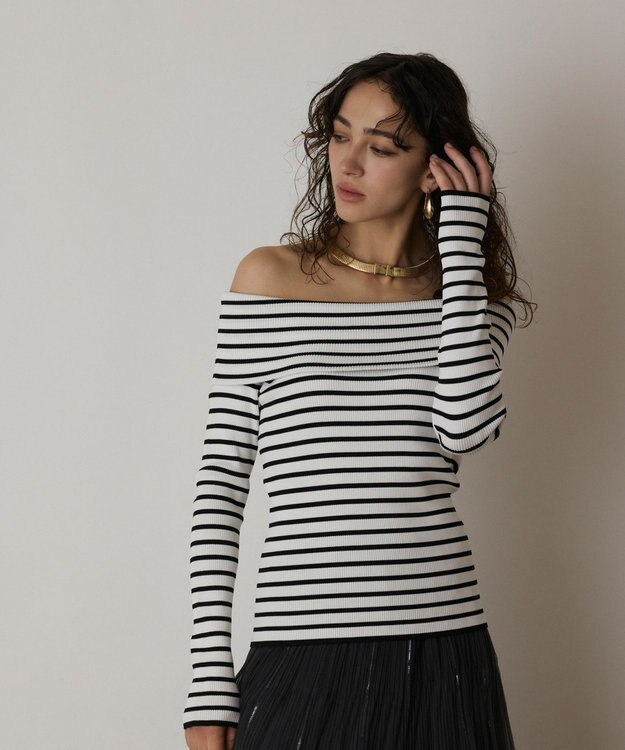 GRACE CONTINENTAL オフショルリブニットトップ バイカラー