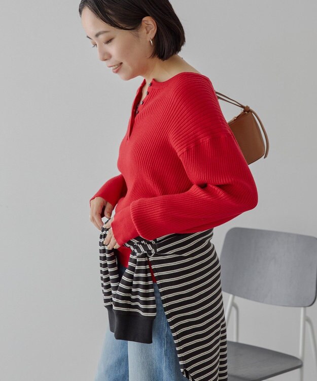 AMERICAN HOLIC バイパチヘンリーネックリブニットプルオーバー Red