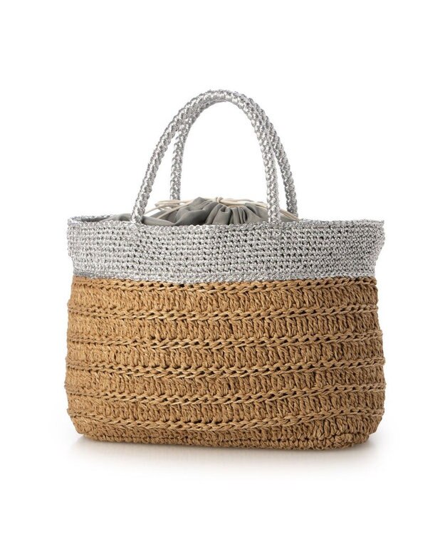 UNBILLION カシュカシュ cachecache / ラメ切替クロッシェトート カゴバッグ シルバー