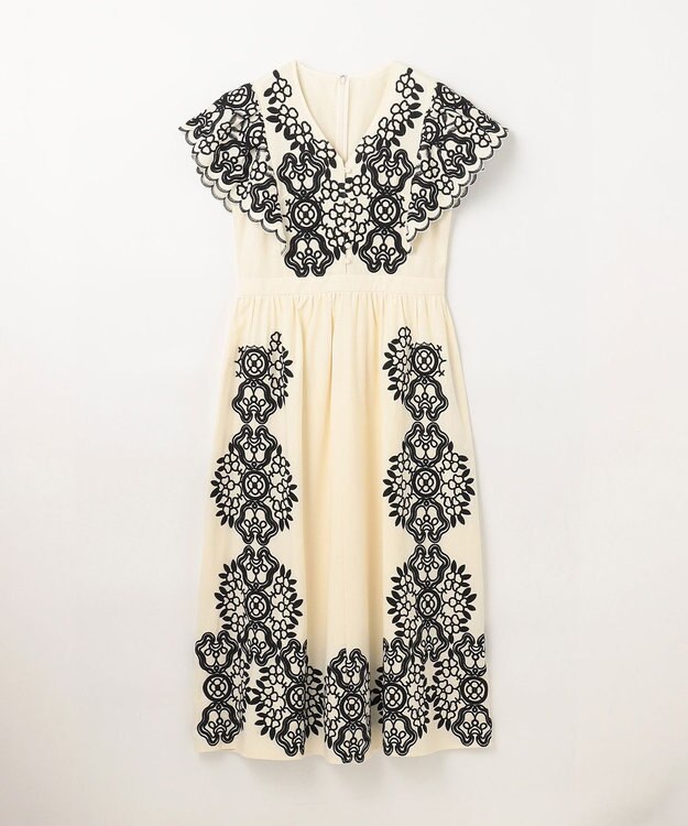 GRACE CONTINENTAL バイカラー刺繍コットンワンピース ホワイト