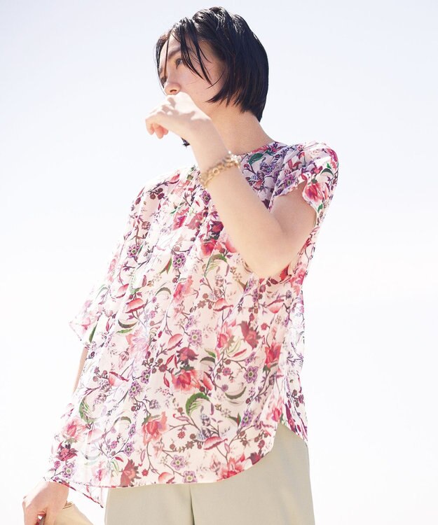 自由区 L 【カタログ掲載・洗える】マラケシュフラワープリント ブラウス マルチ