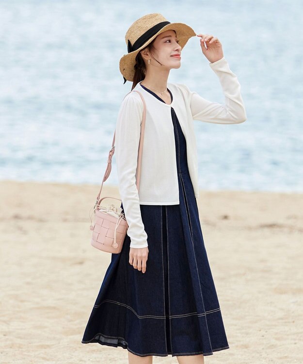 Tiaclasse 【洗える】長袖サマーニットカーディガン オフホワイト