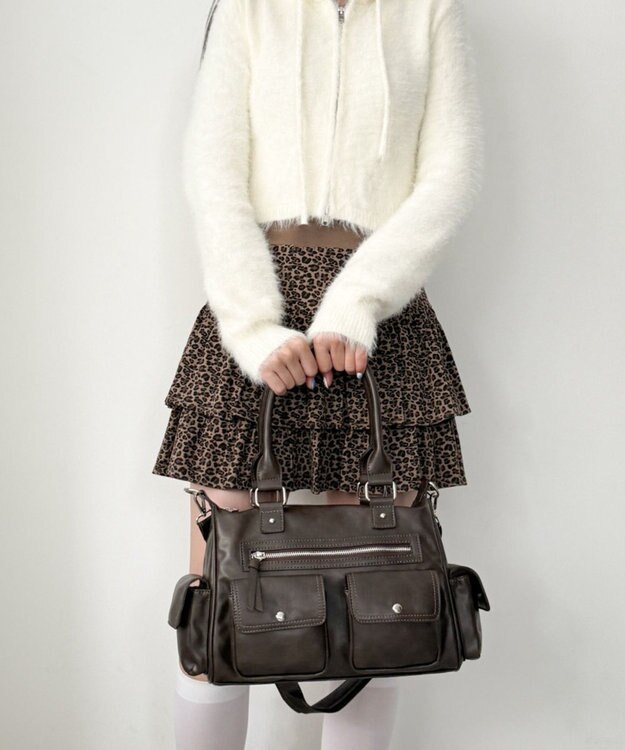 WEGO ポケットデザインボストンショルダー ブラウン