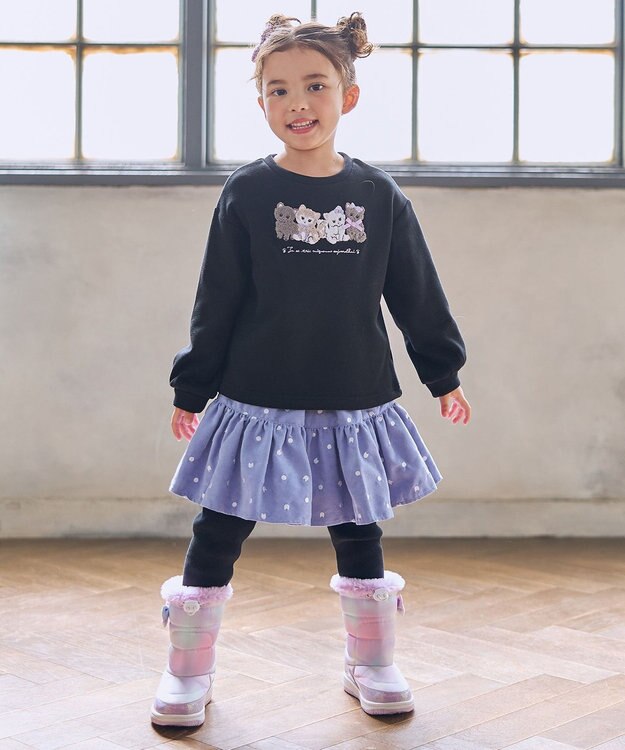 ANY KIDS なかよしサガラ刺繍 裏シャギー トレーナー ブラック×ネコ