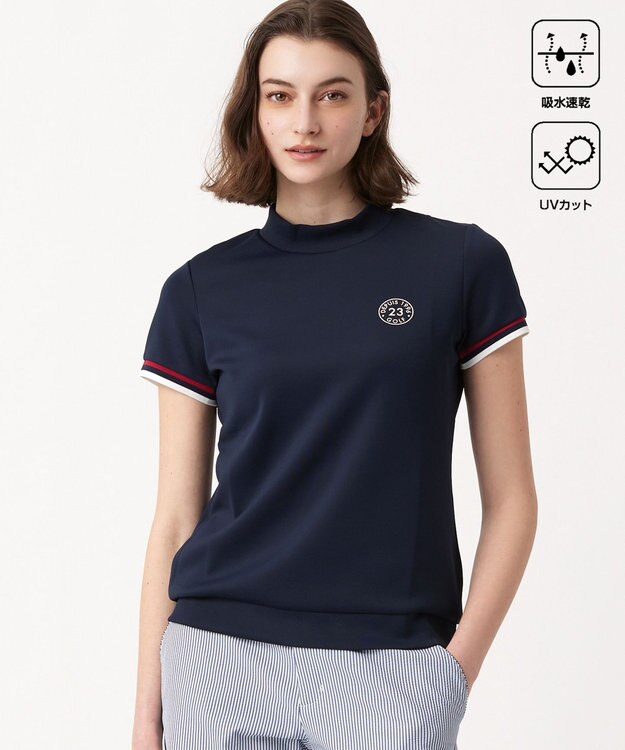 23区GOLF 【WOMEN】【吸水速乾・UVケア】袖ライン モックネックシャツ ネイビー系