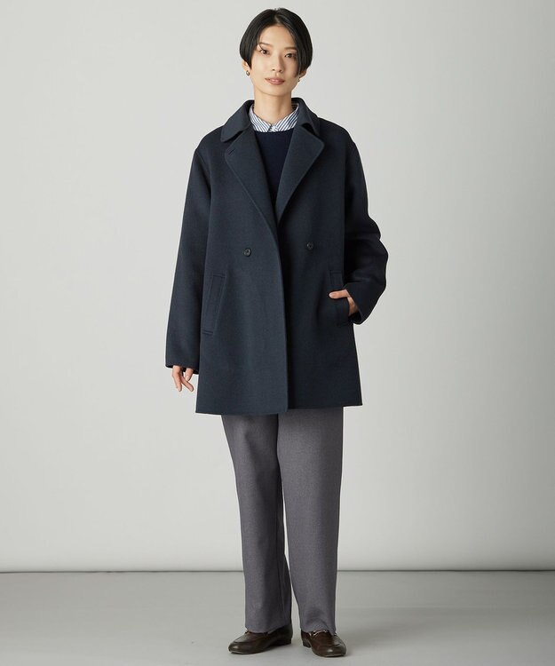 J.PRESS LADIES L ウールナイロンリバー テーラード コート ミッドナイト系