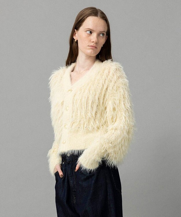 NAVE 【ReNAVE・洗える】メルティーシャギーニット カーディガン ホワイト系