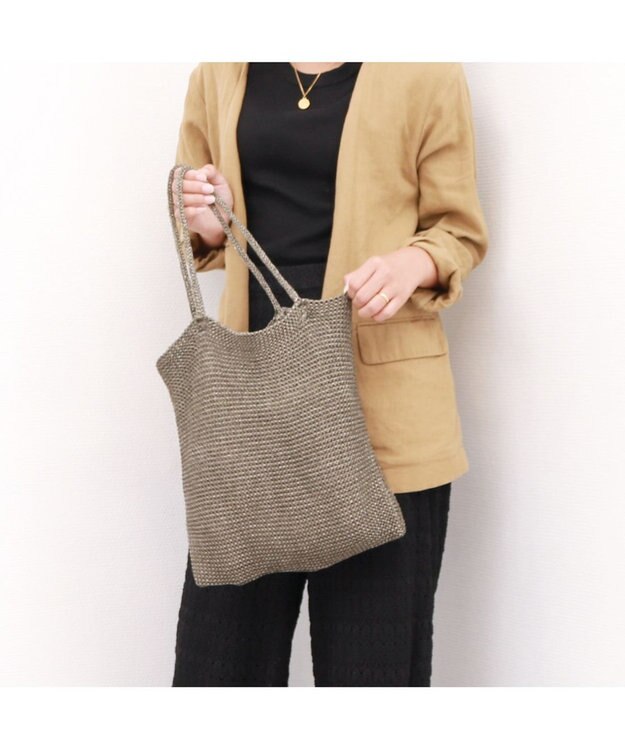 UNBILLION カシュカシュ cachecache / ラメ糸編みトートバッグ ダークシルバー