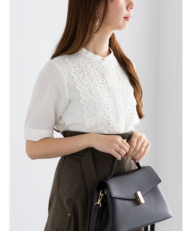 Te chichi 【WEB限定カラーあり】フロントレース5分袖ブラウス オフホワイト