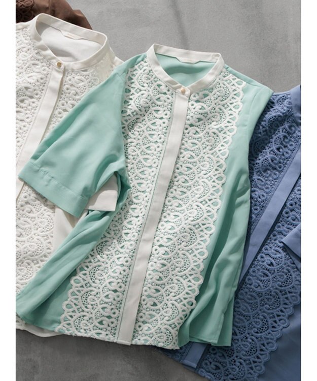 Te chichi 【WEB限定カラーあり】フロントレース5分袖ブラウス ミント