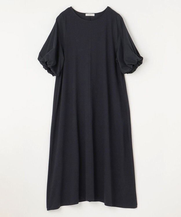 ANY 異素材コンビ ボリュームスリーブワンピース ブラック
